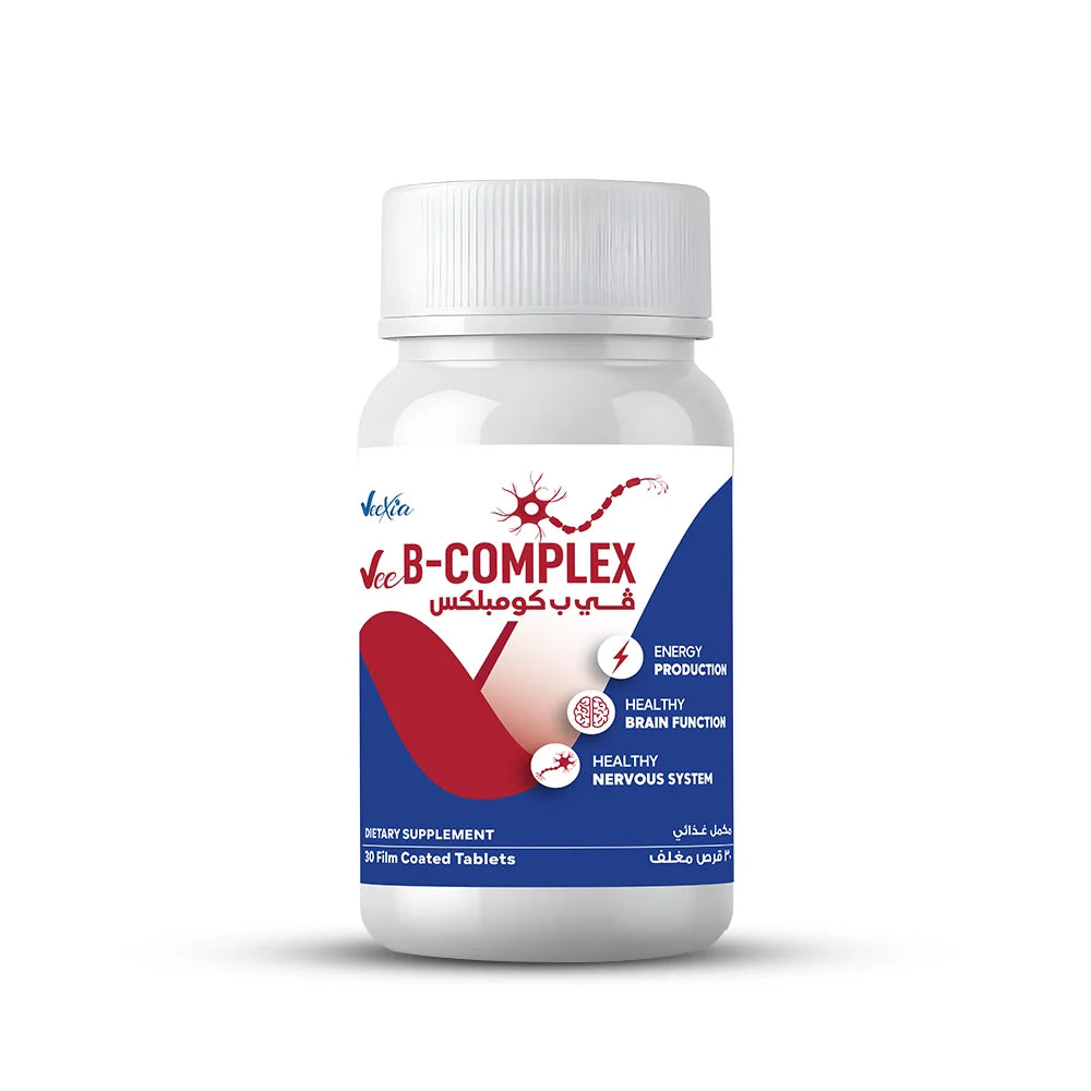 Vee B-Complex tablets with essential B vitamins for energy, nerve function, metabolism, and vitality support