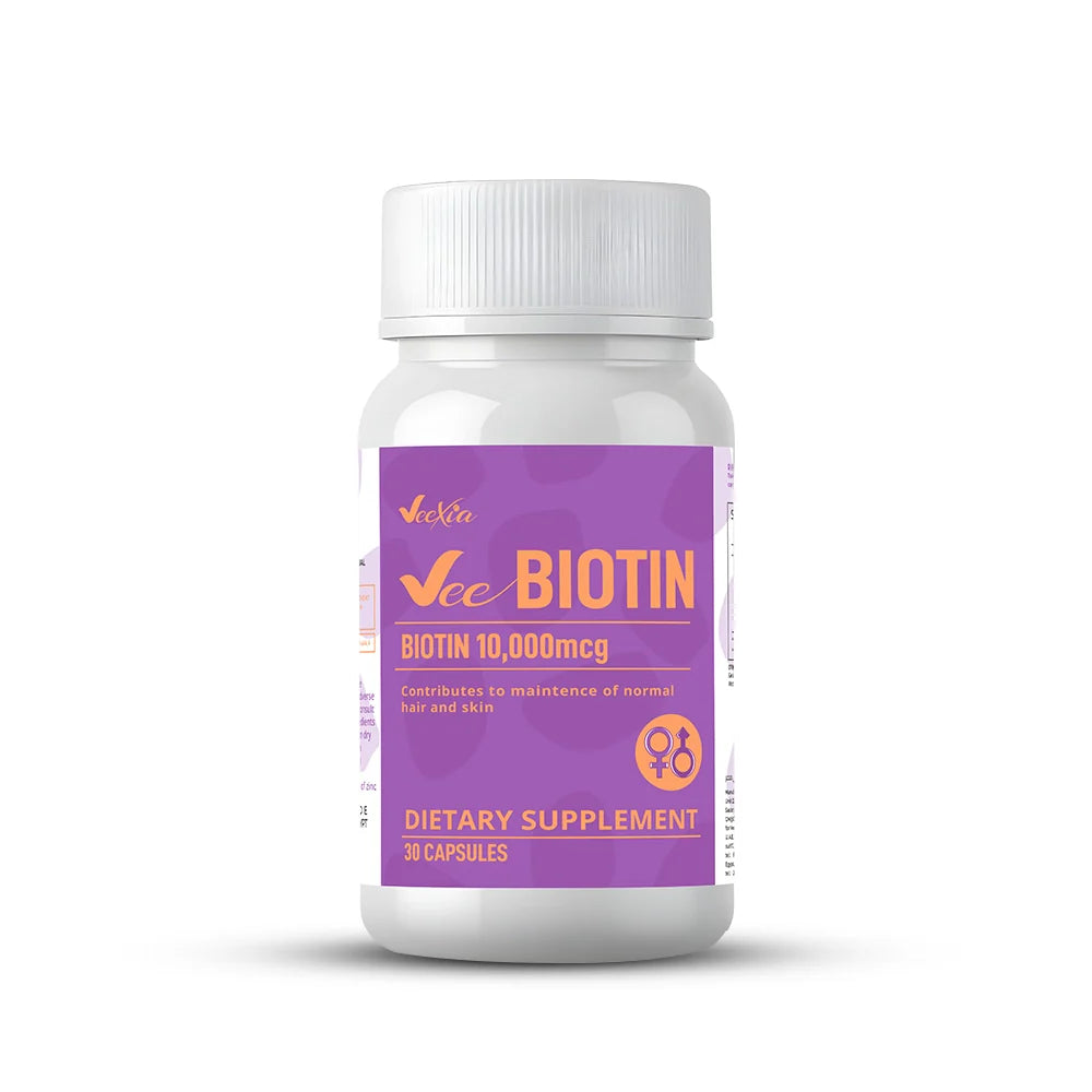 Vee Biotin Advanced 10000 mcg Vitamin B7 capsules for hair growth skin health and nail strength