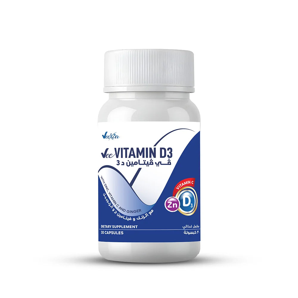 Vee Vitamin D3 capsules with 4000 IU for strong bones, immunity, zinc, vitamin C, elderberry, and ginger