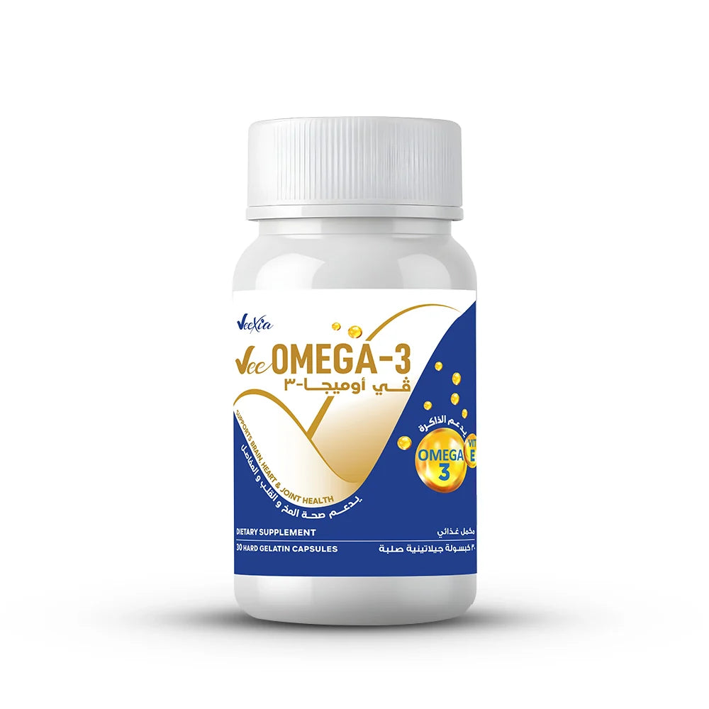 Vee Omega-3 Capsules by Veexia for heart, brain, and joint health with 1000mg Omega-3 and Vitamin E, odor-free formula