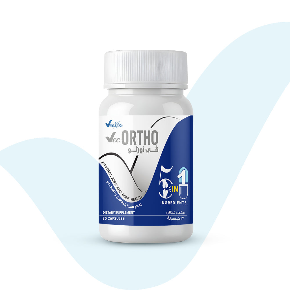 Vee Ortho joint health supplement bottle with 5-in-1 ingredients for improved mobility and cartilage support