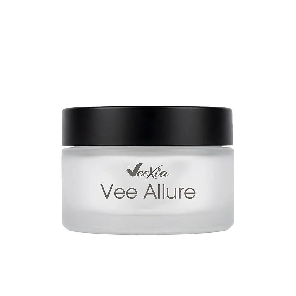 Vee Allure Eye Contour Cream bottle with brightening and smoothing benefits for dark circles and under-eye care
